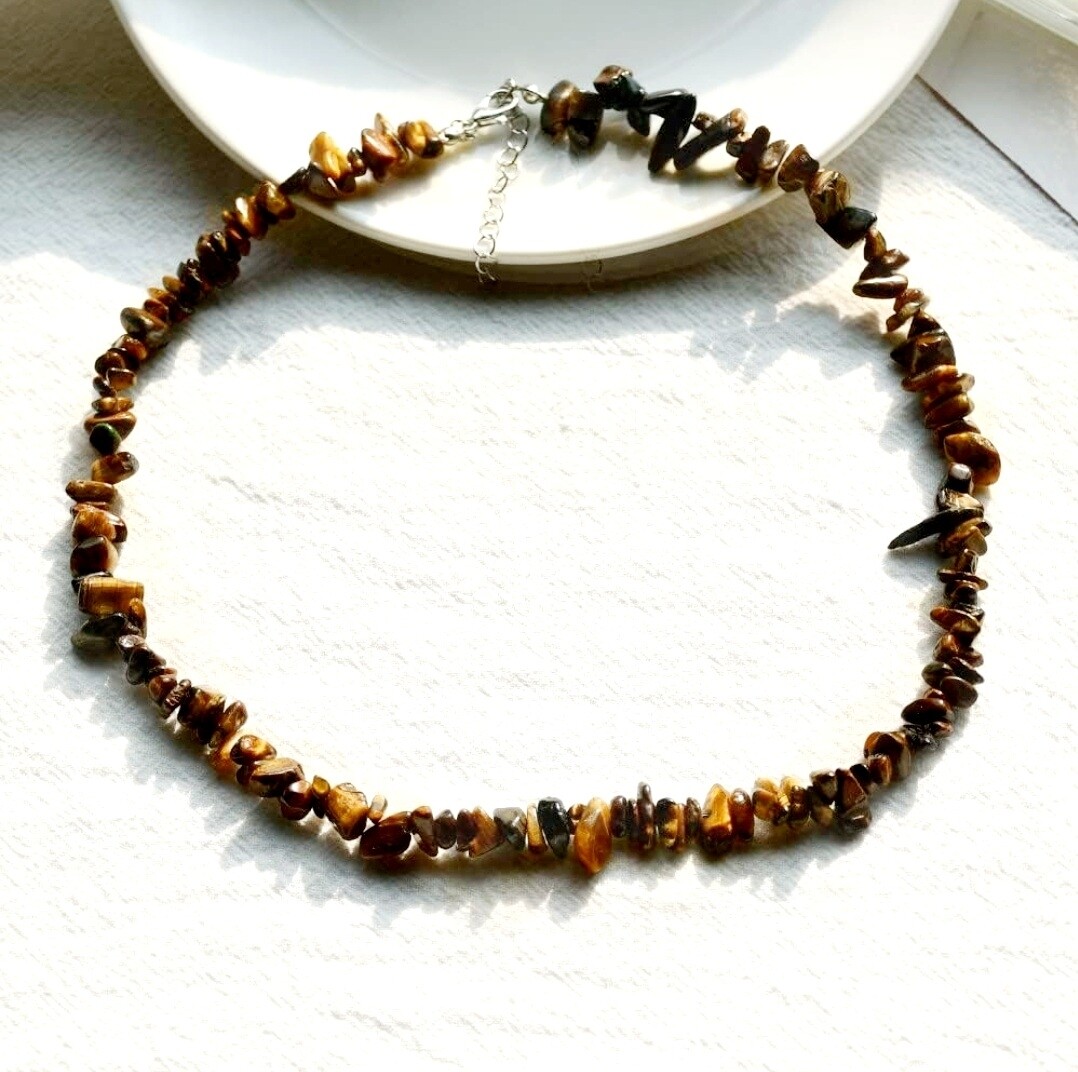 Tiger Eye Natural Gemstone Chips Necklace