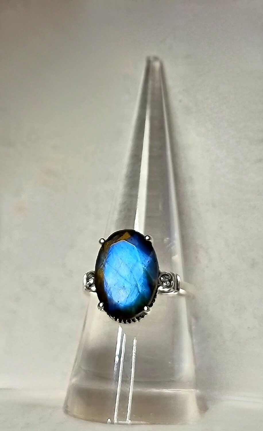 Labradorite Crystal Ring 925 Sterling Silver 