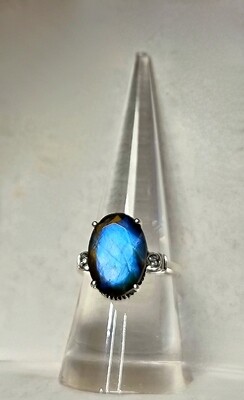 Labradorite Crystal Ring 925 Sterling Silver 
