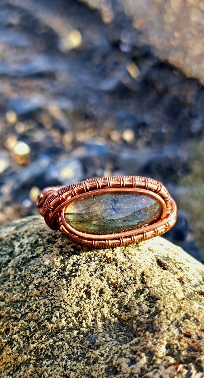 Labradorite Crystal Ring Wire-wrapped Copper 