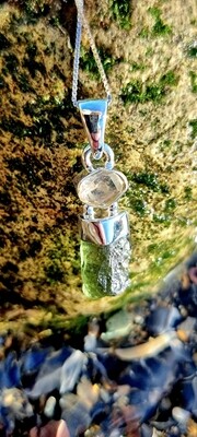 Moldavite -  Herkimer Diamond Crystal Necklace Pendant Amulet 