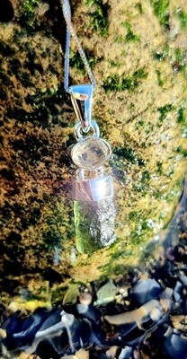 Moldavite - Herkimer Diamond Crystal Necklace Pendant Amulet