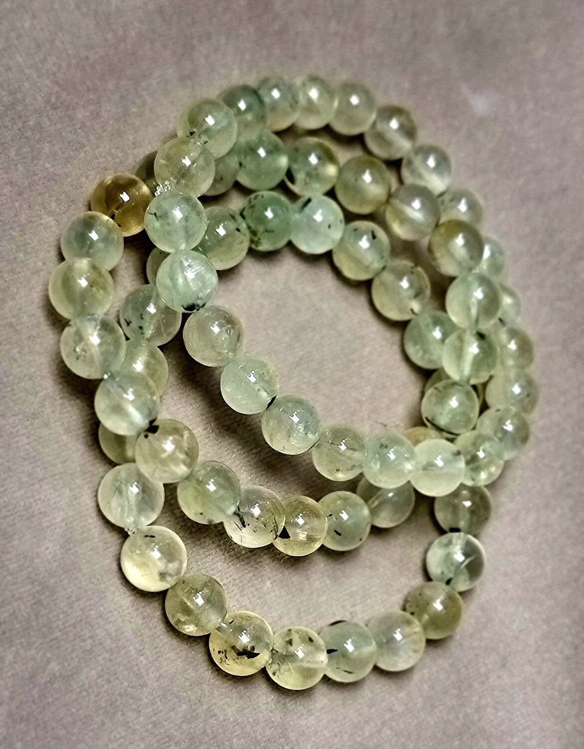 Prehnite with Epidote Crystal Bracelet Bead 8mm