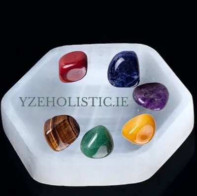 Selenite Bowl and 7 Chakra Crystals Charging Kit