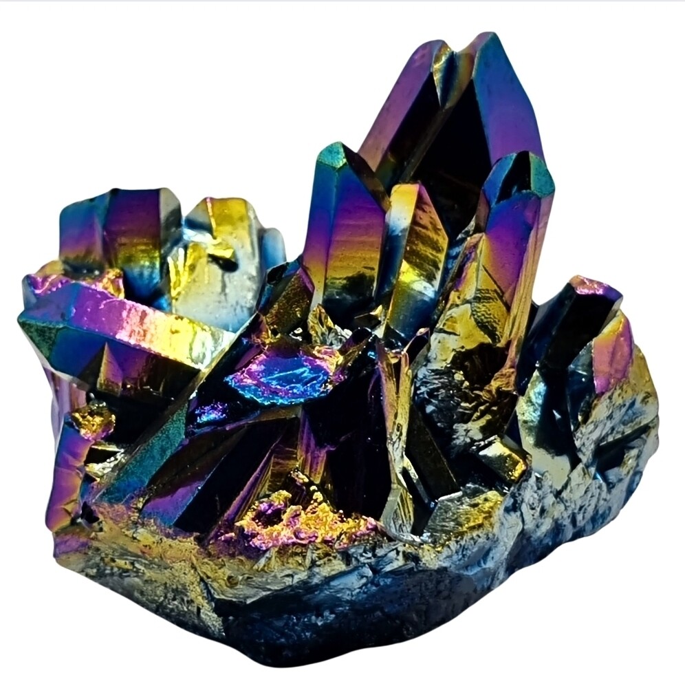 TITANIUM AURA QUARTZ CRYSTAL LEMURIAN CLUSTER LARGE LOVELIOME NATURAL STONE 