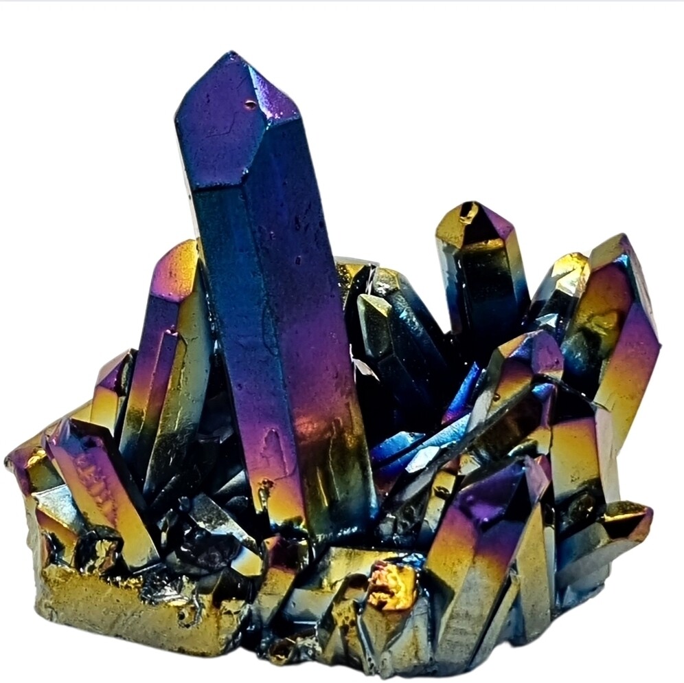 TITANIUM AURA LEMURIAN CRYSTAL CLUSTER LARGE LOVELIOME NATURAL STONE 