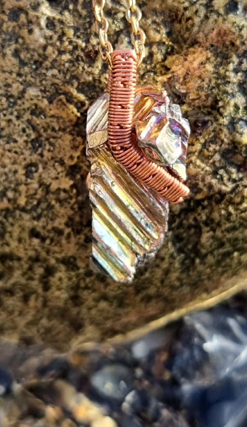 Bismuth Crystal Amulet Pendant Necklace 