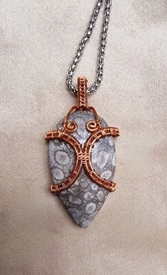 Orthoceras Agatized Coral Crystal Pear Drop Necklace Morocco 