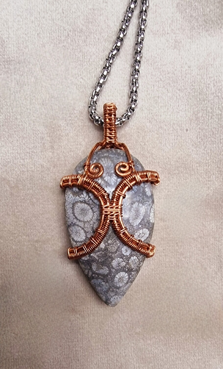 Orthoceras Agatized Coral Crystal Pear Drop Necklace Morocco 