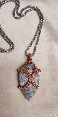 Orthoceras Agatized Coral Crystal Pear Drop Necklace Morocco 