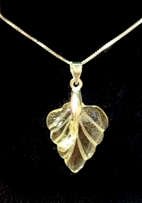 Citrine Crystal Leaf 925 Sterling Silver Pendant