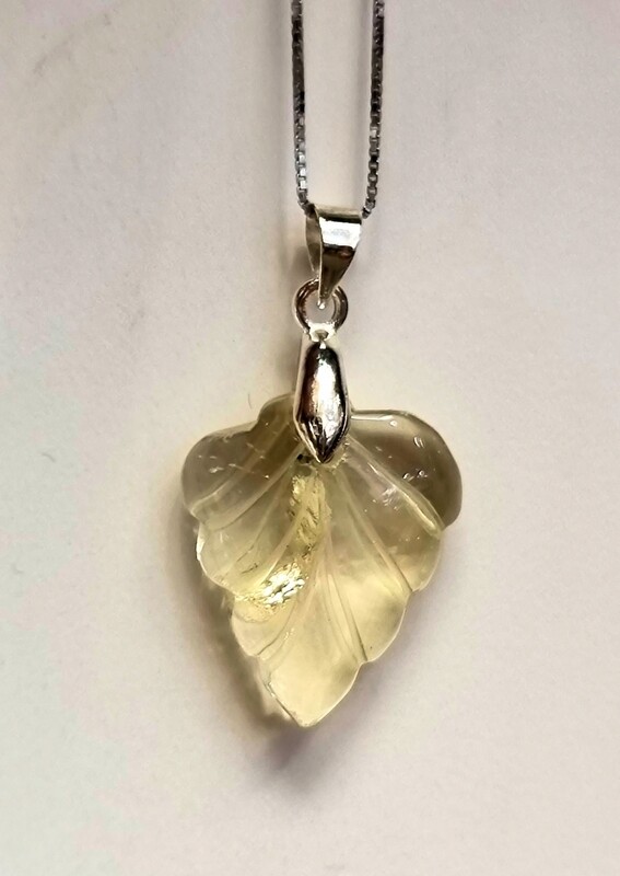 Citrine Crystal Leaf 925 Sterling Silver Pendant