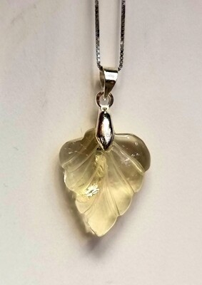 Citrine Crystal Leaf 925 Sterling Silver Pendant