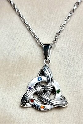 Celtic Knot Trinity Circle Crystal Pendant Necklace Sterling Silver