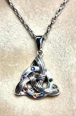Sterling Silver Trinity Circle Crystal Celtic Pendant Necklace