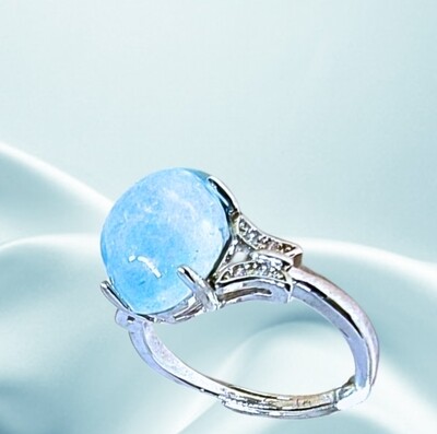 AQUAMARINE CRYSTAL 925 SILVER RING