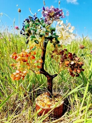 Tree of Life Large Natural Gem Stone Chakra Crystal Tree Crystal Tumbled Stone Feng Shui Tree of Life Gems Money Tree Office Decorations Handmade Decoration +- 25cm