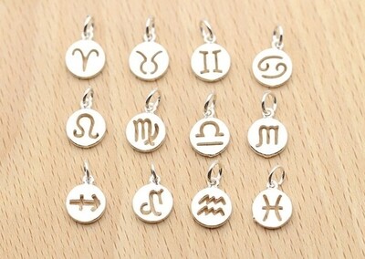 Zodiac Sign 925 Sterling Silver Pendant Charm