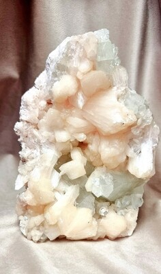 Apophyllite with Pink Tourmalaine and Fluorite Infusions Cluster Crystal Geode