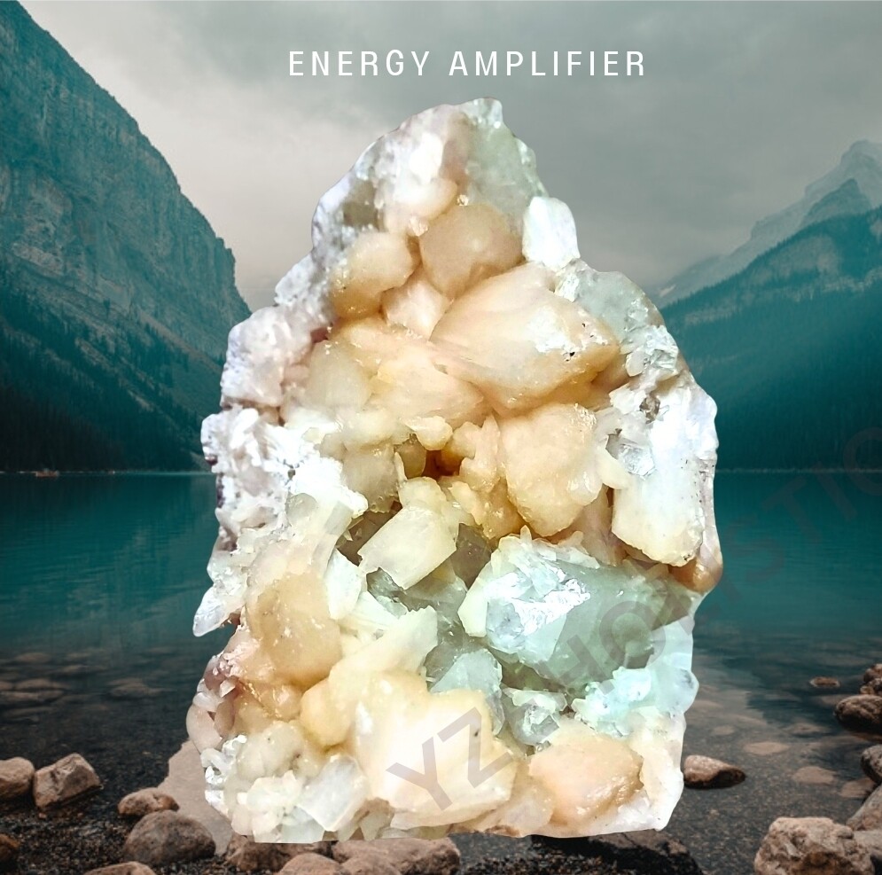 Apophyllite with Pink Tourmalaine and Fluorite Infusions Cluster Crystal Geode 