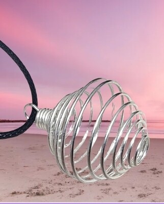 Cage Crystal Stone Holder Wrap Spiral Silver plated Pendant Large