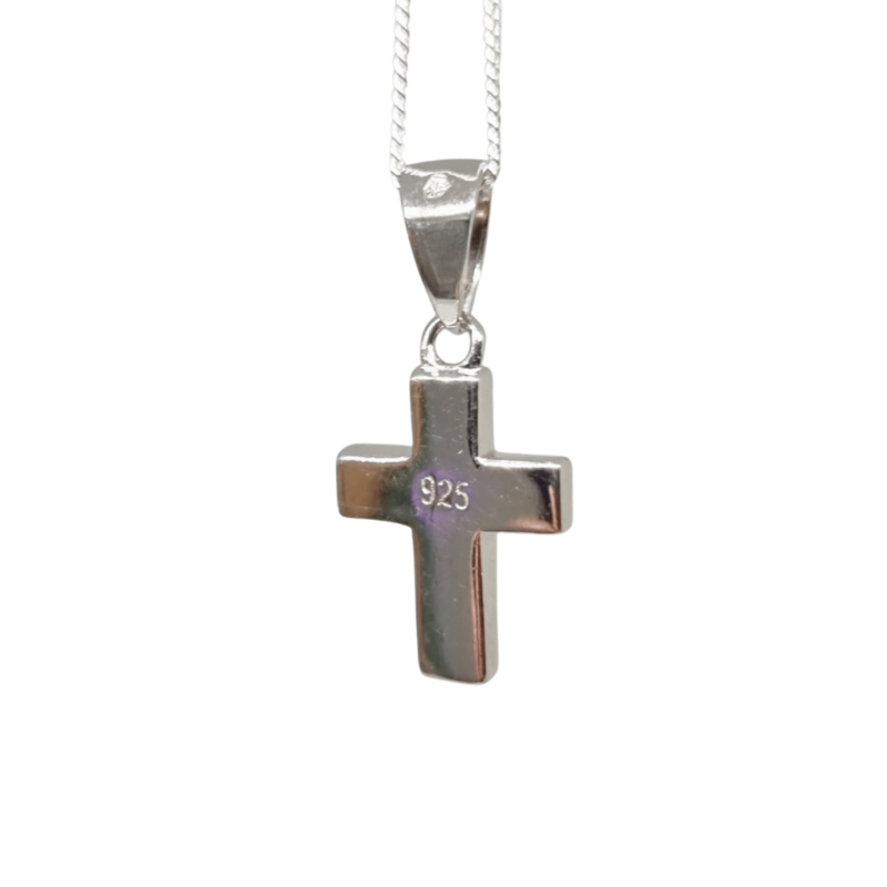 Fire Blue Ethiopian Opal Cross Natural Stone Pendant 925 Sterling Silver ±20 mm