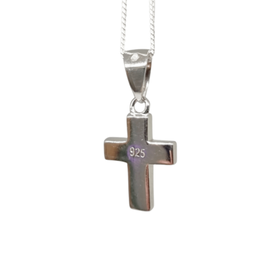 Fire Blue Ethiopian Opal Cross Natural Stone Pendant 925 Sterling Silver ±20 mm