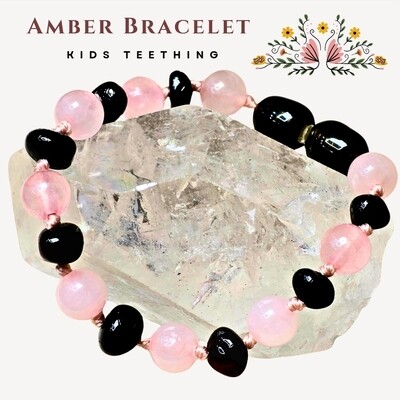 Amber Teething Bracelet Genuine Certified Baltic Polished Rose Quartz Amber