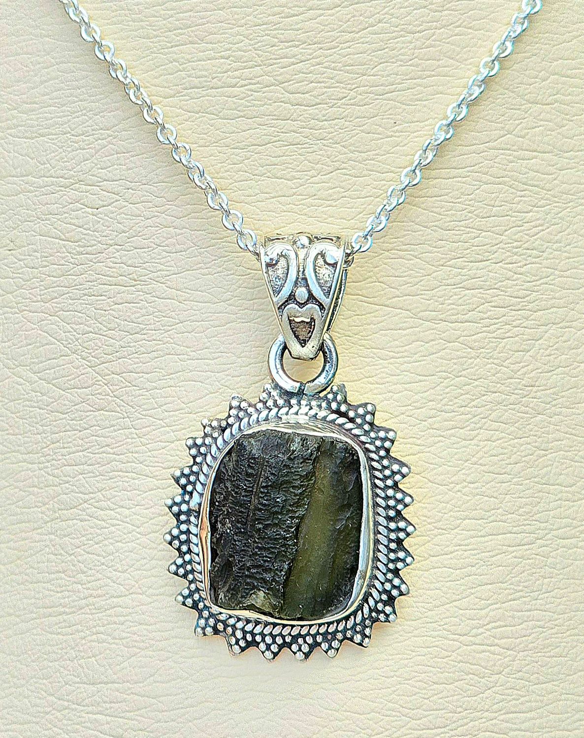 Moldavite Crystal Sterling Silver Amulet Necklace Pendant 