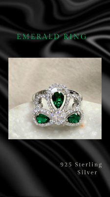 EMERALD CRYSTAL RING 925 STERLING SILVER