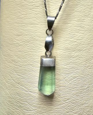 Green Amethyst Crystal Necklace Teardrop Faceted 18K white gold filled Amulet Pendant 