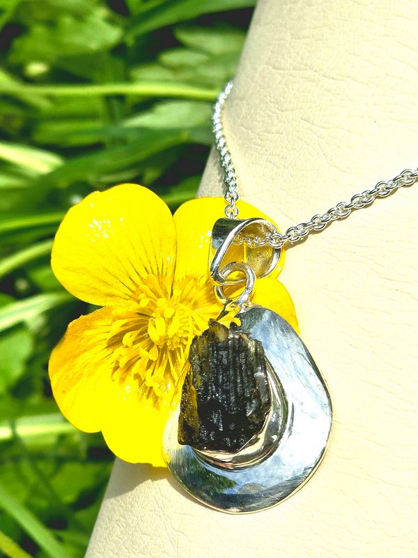 Moldavite Crystal Sterling Silver Amulet Necklace Pendant 