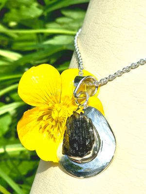 Moldavite Crystal Sterling Silver Amulet Necklace Pendant 