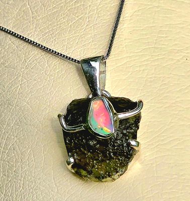 Moldavite - Opal Crystal Amulet Necklace Pendant Talisman