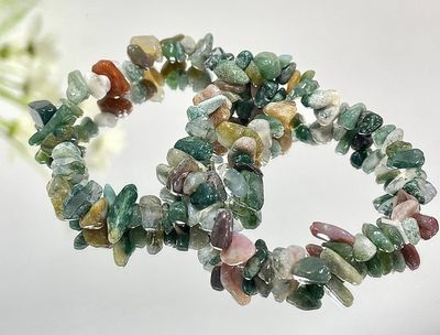 Bracelet Green Moss Agate Gemstone chip Crystal