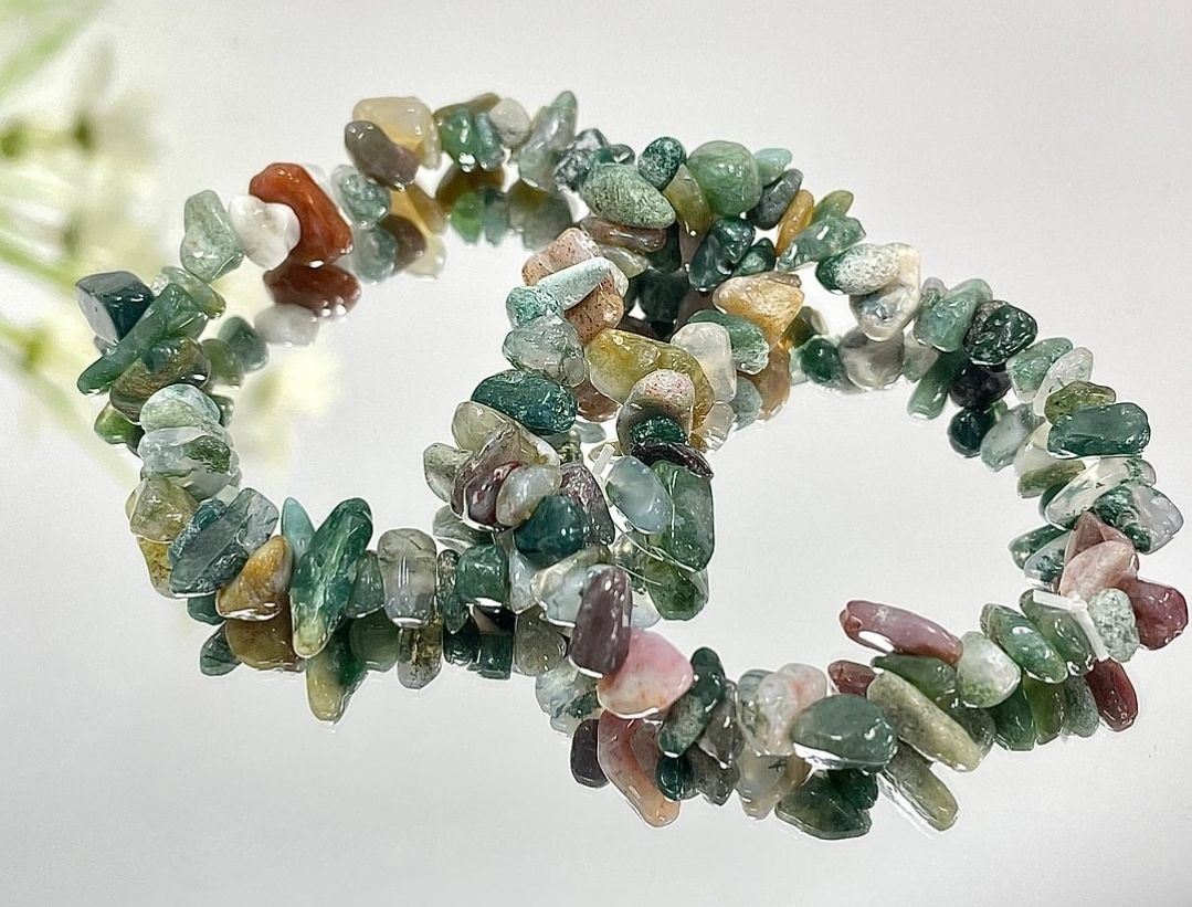 Bracelet Green Moss Agate Gemstone chip Crystal