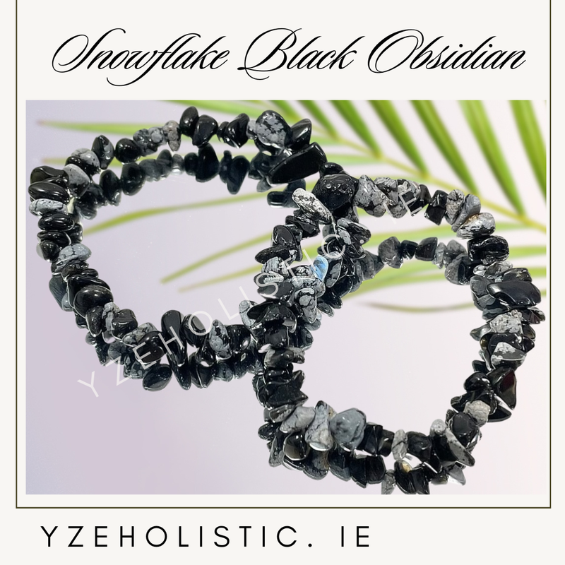 Snowflake Black Obsidian Crystal Chip Bracelet