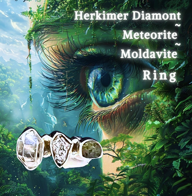Meteorite Campo Del Cielo Moldavite Crystal Herkimer Diamond Ring