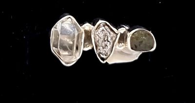 Meteorite Campo Del Cielo Moldavite Crystal Herkimer Diamond Ring