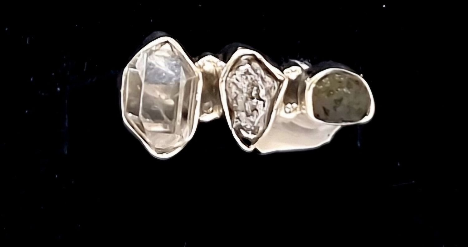 Meteorite Campo Del Cielo Moldavite Crystal Herkimer Diamond Ring