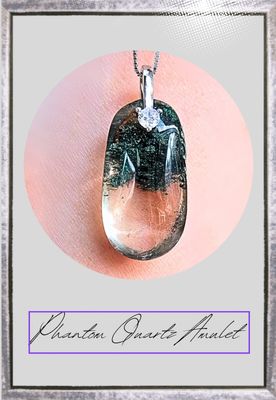 PHANTOM QUARTZ CRYSTAL STERLING SILVER PENDANT NECKLACE AMULET 