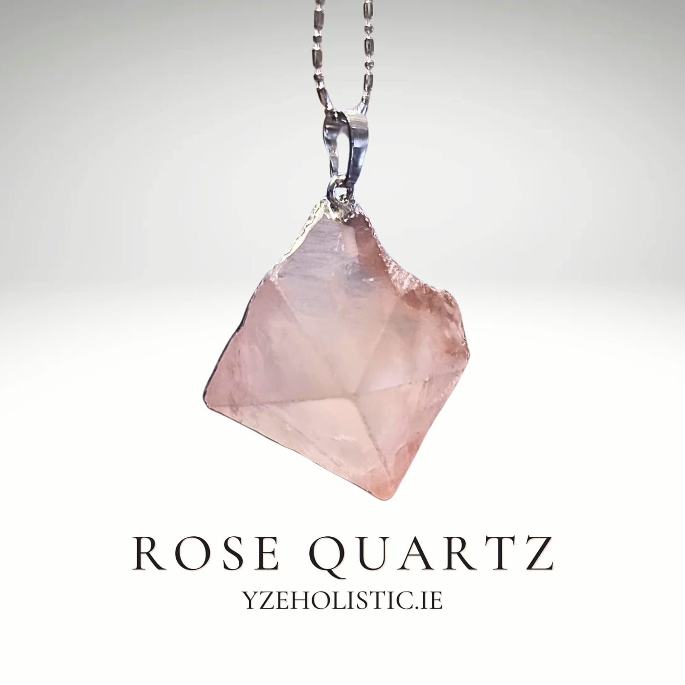 Rose Quartz Natural Stone Crystal Cluster Point Pendant Necklace Silver