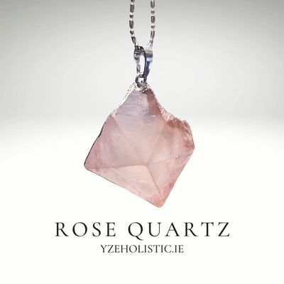 Rose Quartz Natural Stone Crystal Cluster Point Pendant Necklace Silver