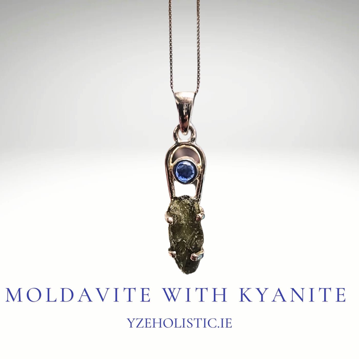 Moldavite with Kyanite Stone Pendant Necklace