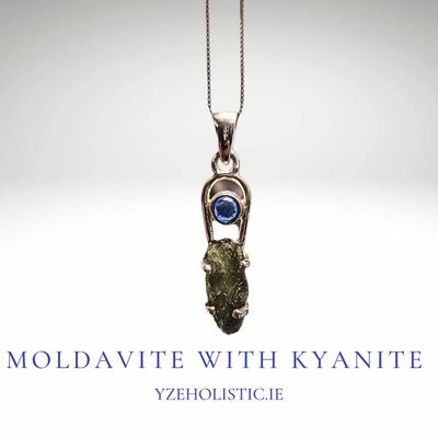 Moldavite with Kyanite Stone Pendant Necklace