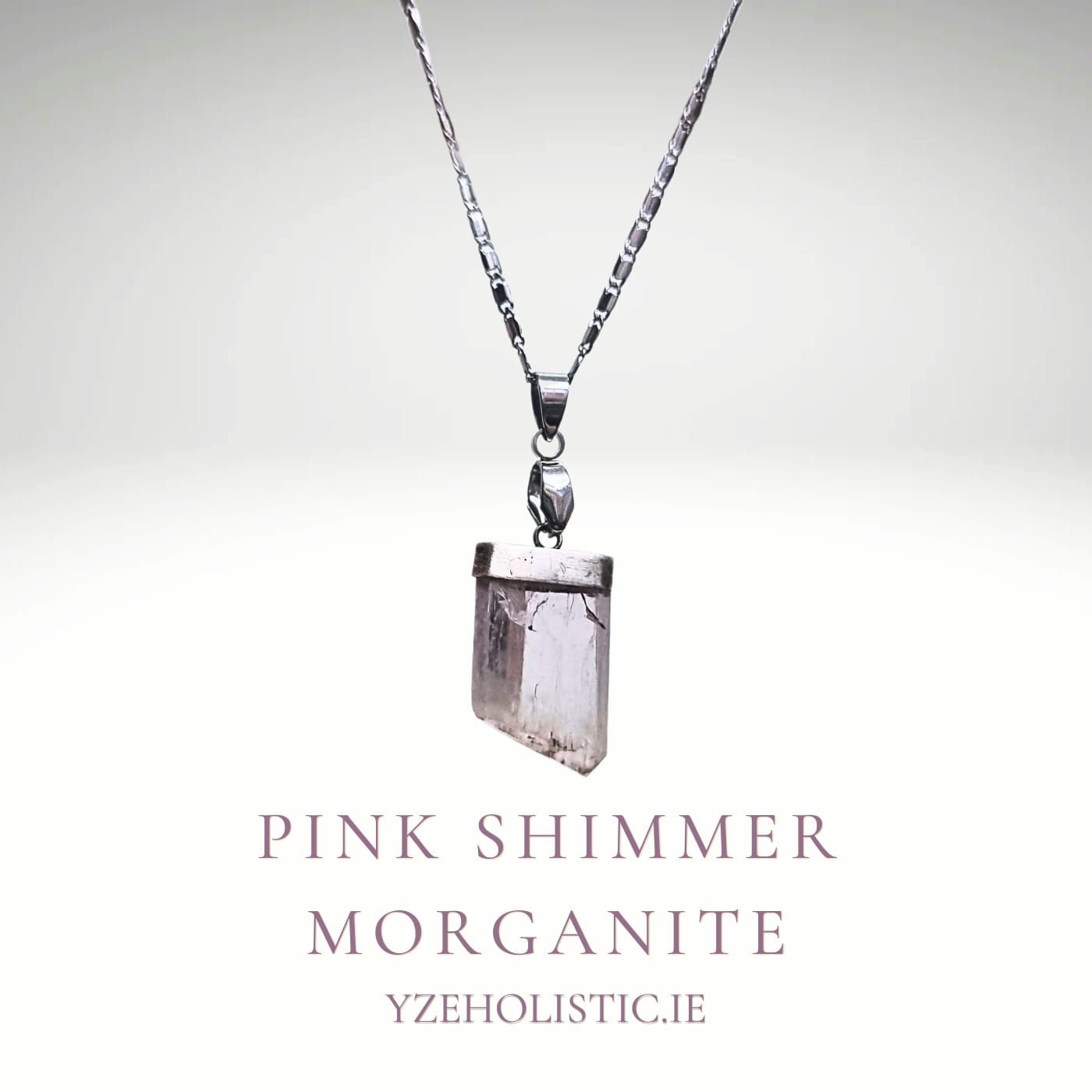 Pink Shimmer Morganite Crystal Pendant Necklace