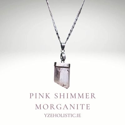 Pink Shimmer Morganite Crystal Pendant Necklace