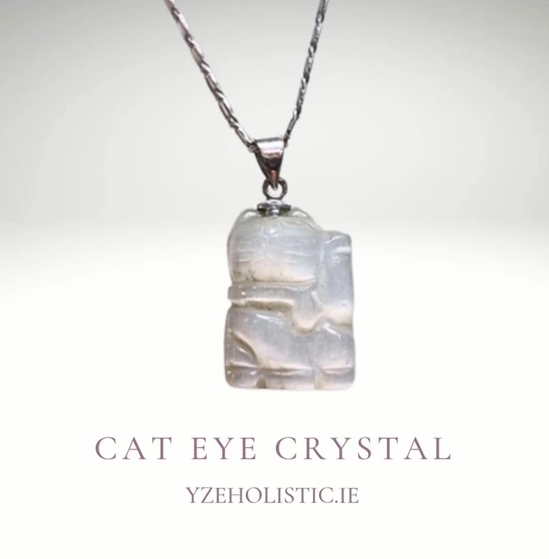 Cat Eye Crystal Pendant Necklace Cat Carving Shape White &quot;Safe Zone&quot;
