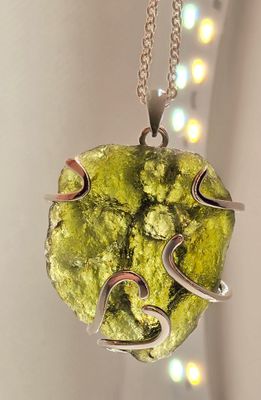 Moldavite Crystal Tektite Amulet Talisman 925 Sterling Silver 20" 2mm Chain Necklace 