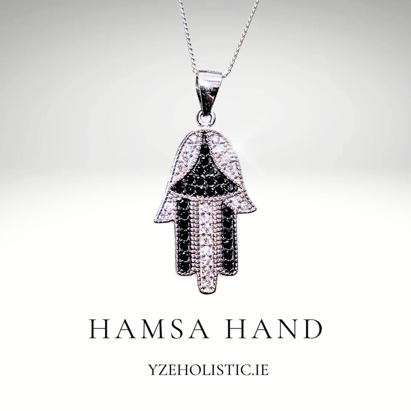 Hamsa Black Obsidian 925 Sterling Silver Hand Pendant Necklace Jewellery